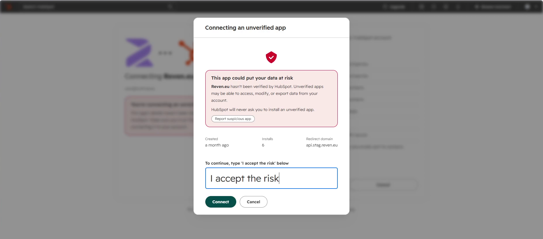 Unverified app risk warning for the second OAuth round